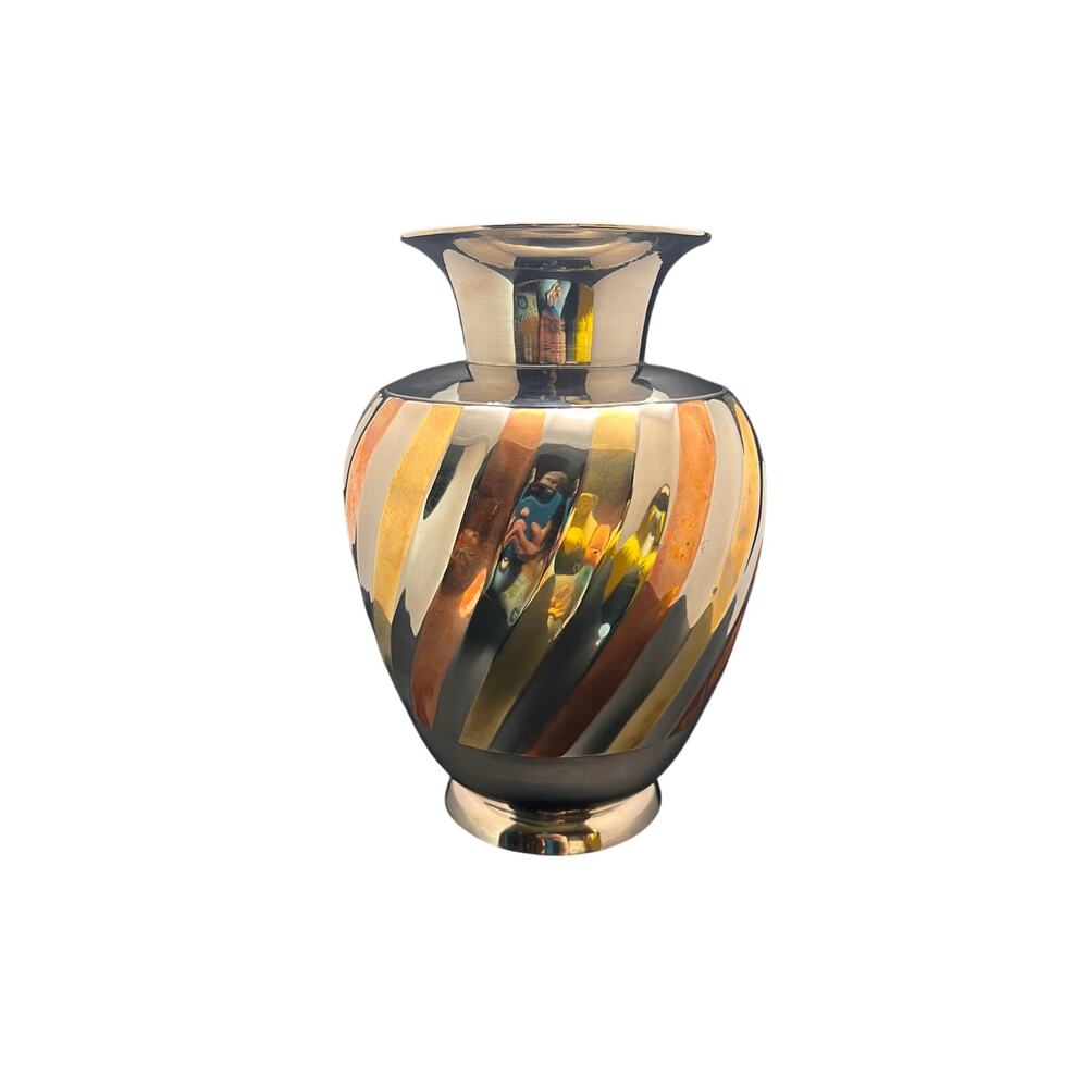 Vintage brass mixed metal vase swirl stripes MCM India Hollywood regency